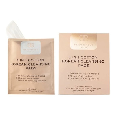 Beautifect 3-in-1 Cotton Korean Cleansing Pads (30 Pads)