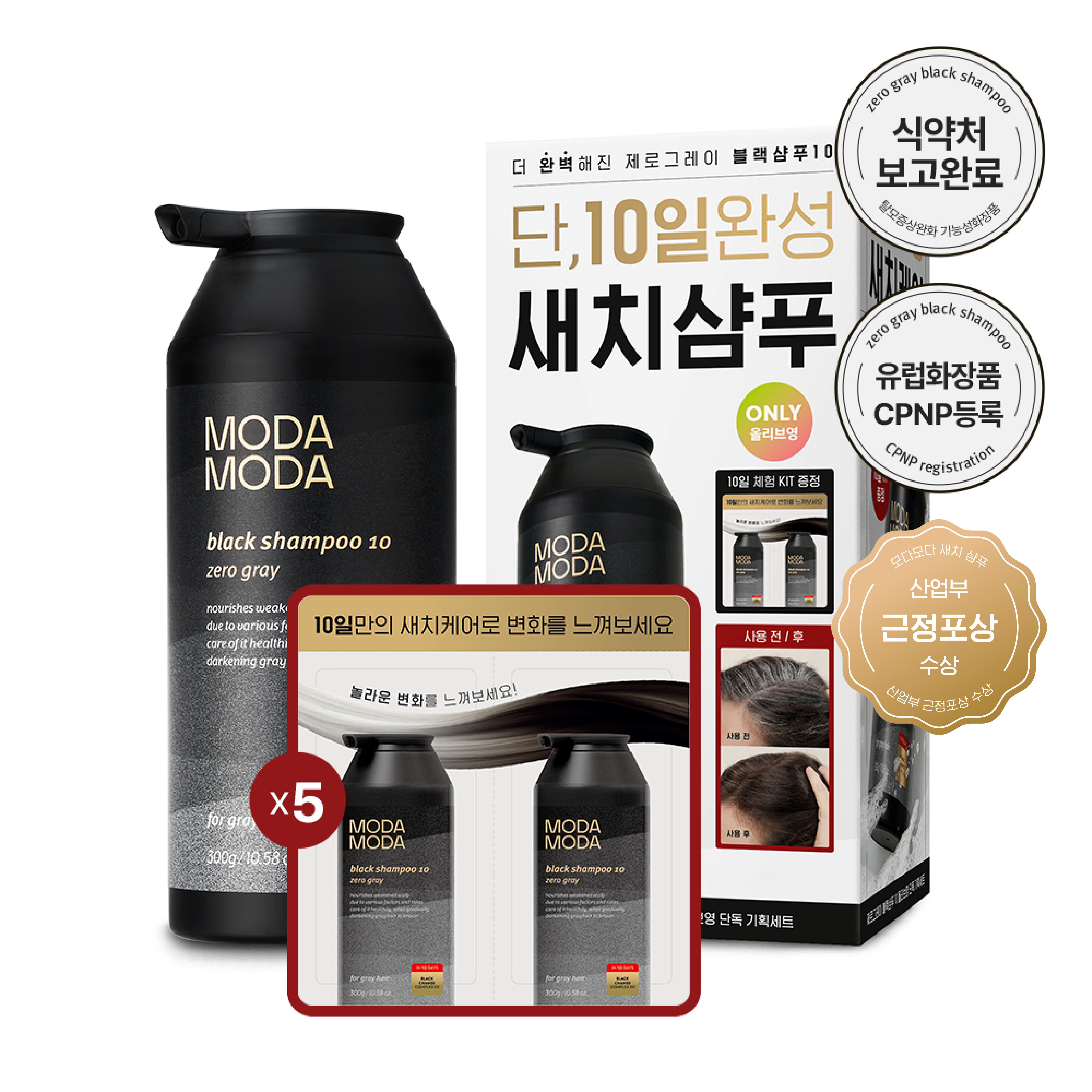 MODAMODA Zero Gray Black Shampoo 10 300g Set (+10-day Kit)