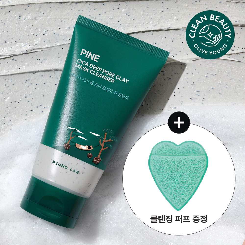 ROUND LAB Cica Deep Pore Clay Mask Cleanser 150ml Set (+Cleansing Puff)