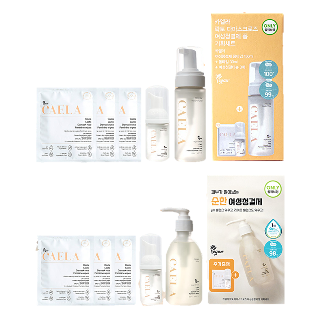 CAELA Lacto Damask Rose Feminine Wash Set (Gel 200ml/Foam 150ml) (+Foam 30ml, Feminine Wipes 3P) (2)