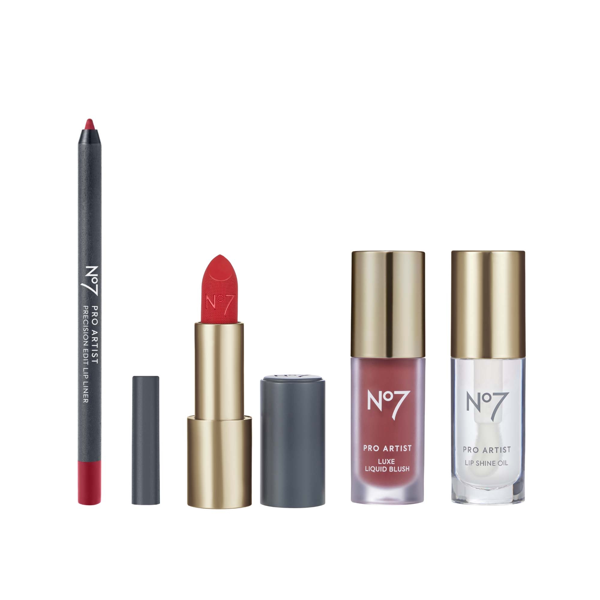 No7 Pro Artist Lip &amp; Cheek Collection 4 Piece Bundle Taupe/ Red