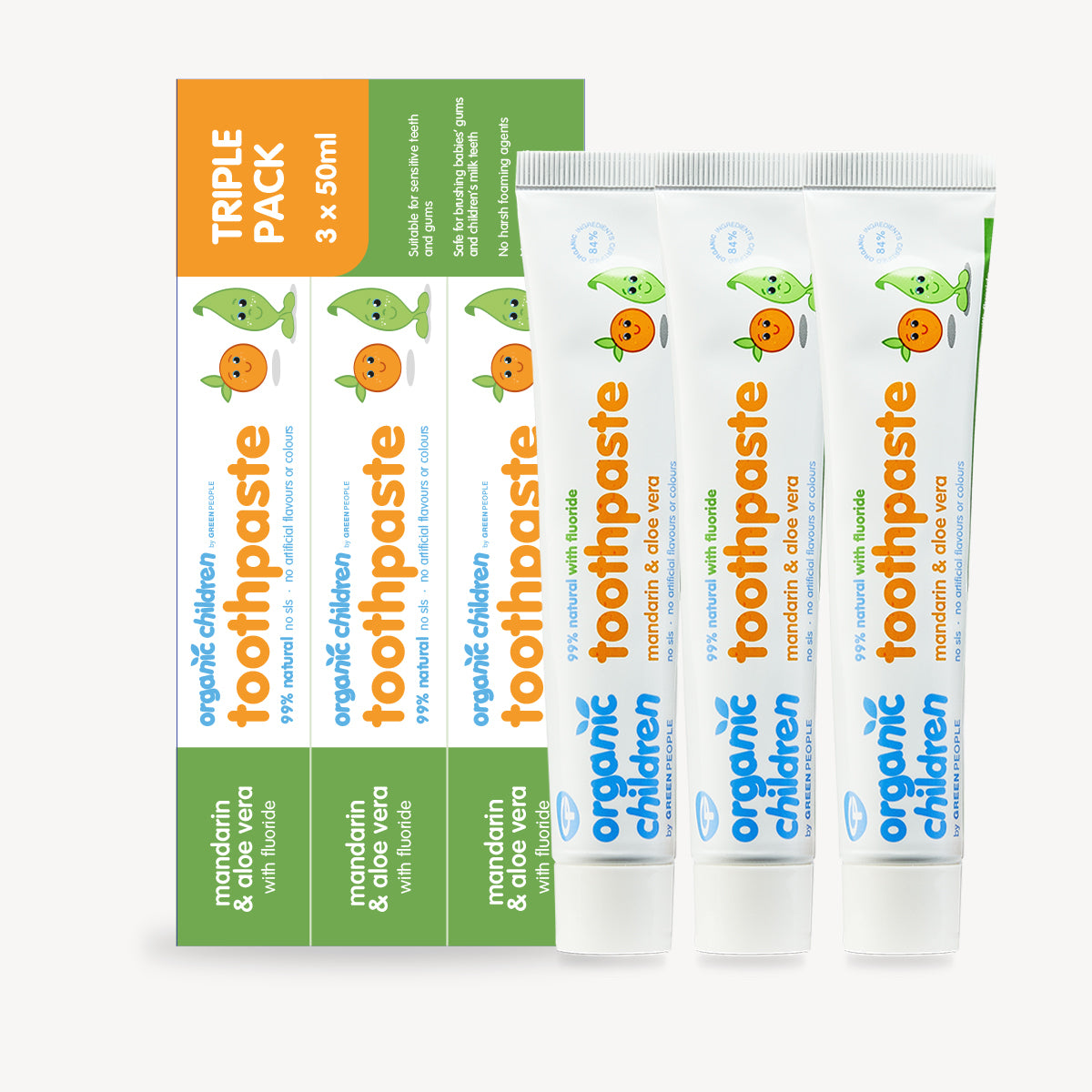 Organic Children Mandarin & Aloe Vera Toothpaste Multipack – with fluoride 3 x 50ml